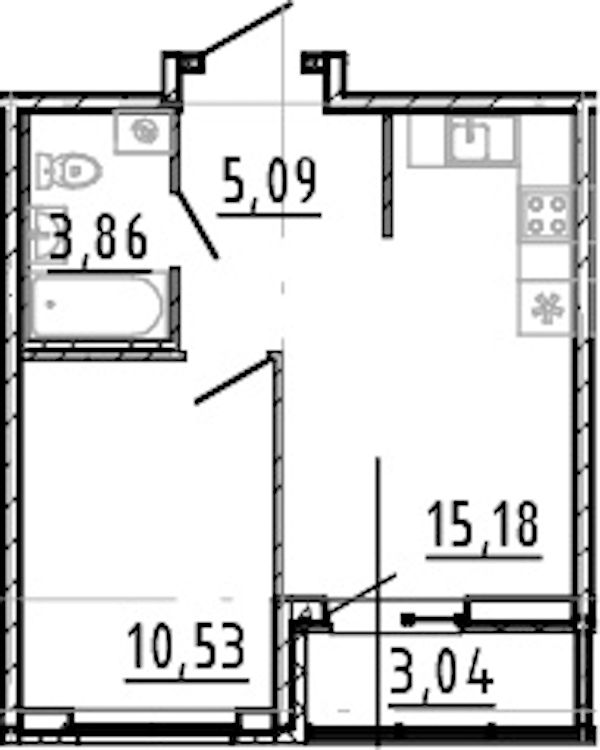 1-комнатная квартира 34.67 м², 20/22 эт., ЖК «Город Первых»